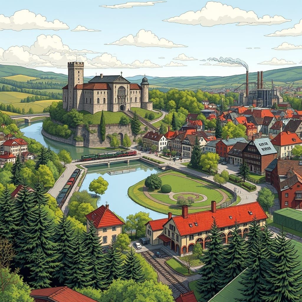 Enchanting German Cityscape with Rich History and Modern Inn...