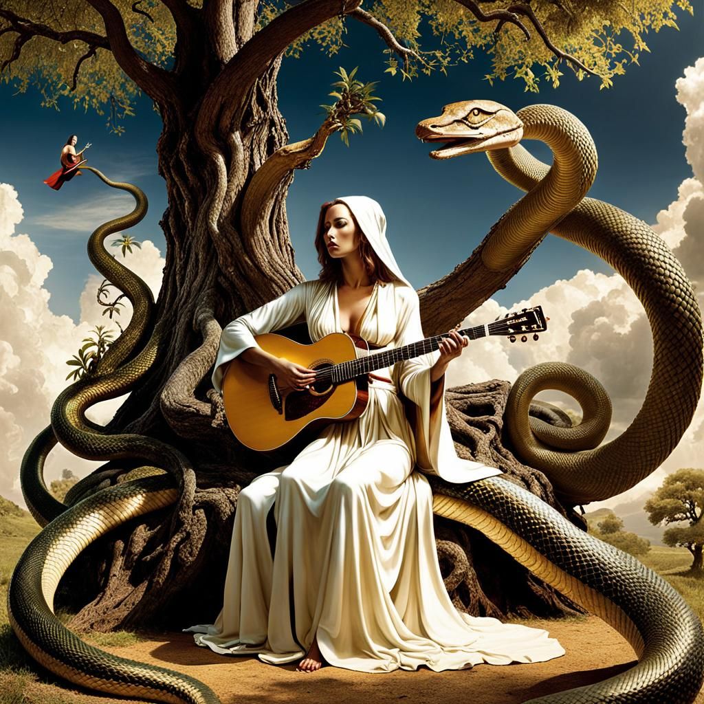 Eve and the Faceless Guitarist in Paradise