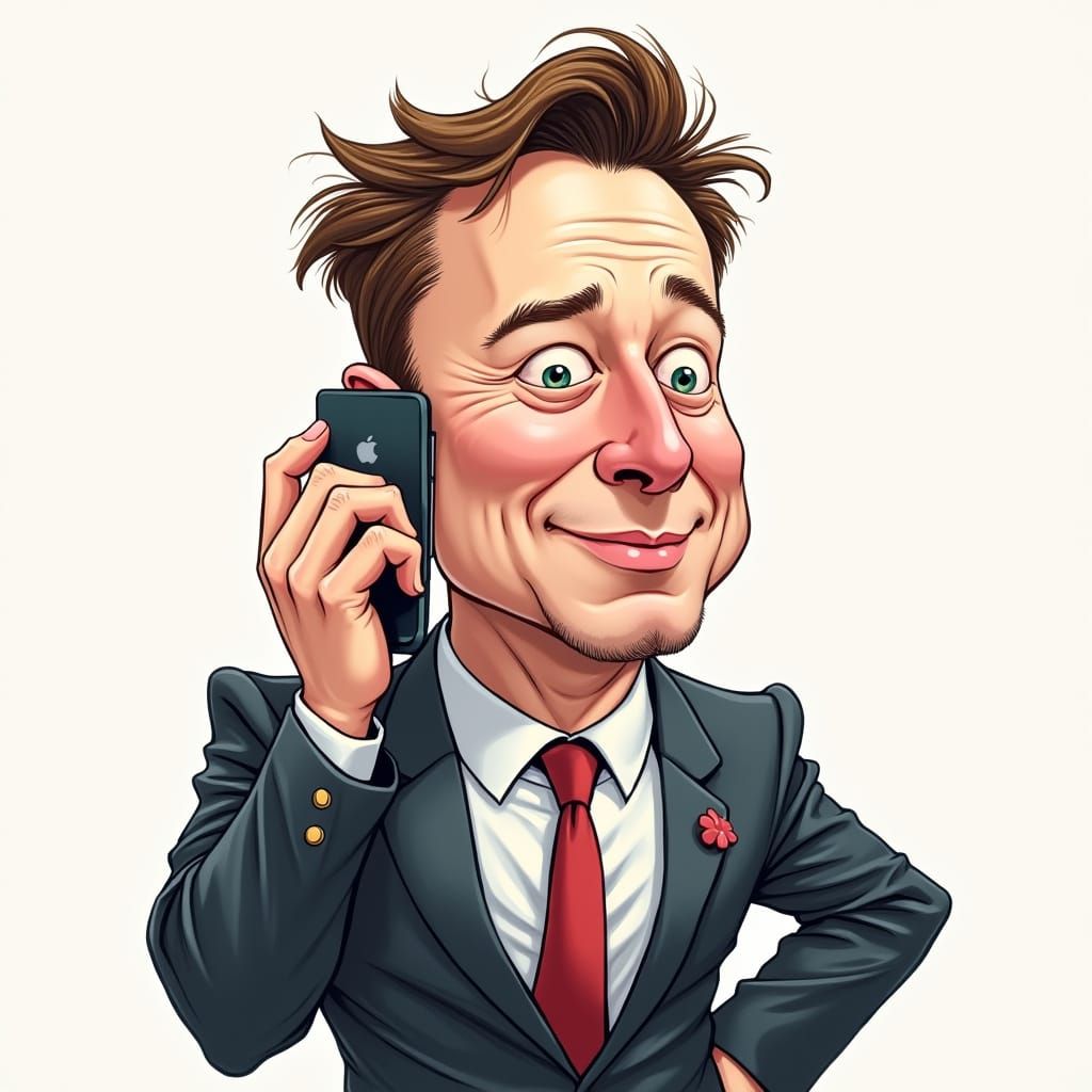 Elon Musk in a Caricatured Business Suit