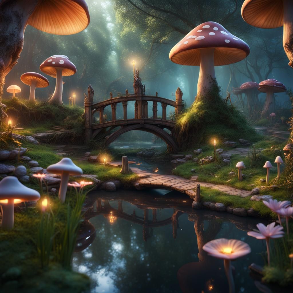 Enchanting Fairy Garden with Fireflies: Matte Painting