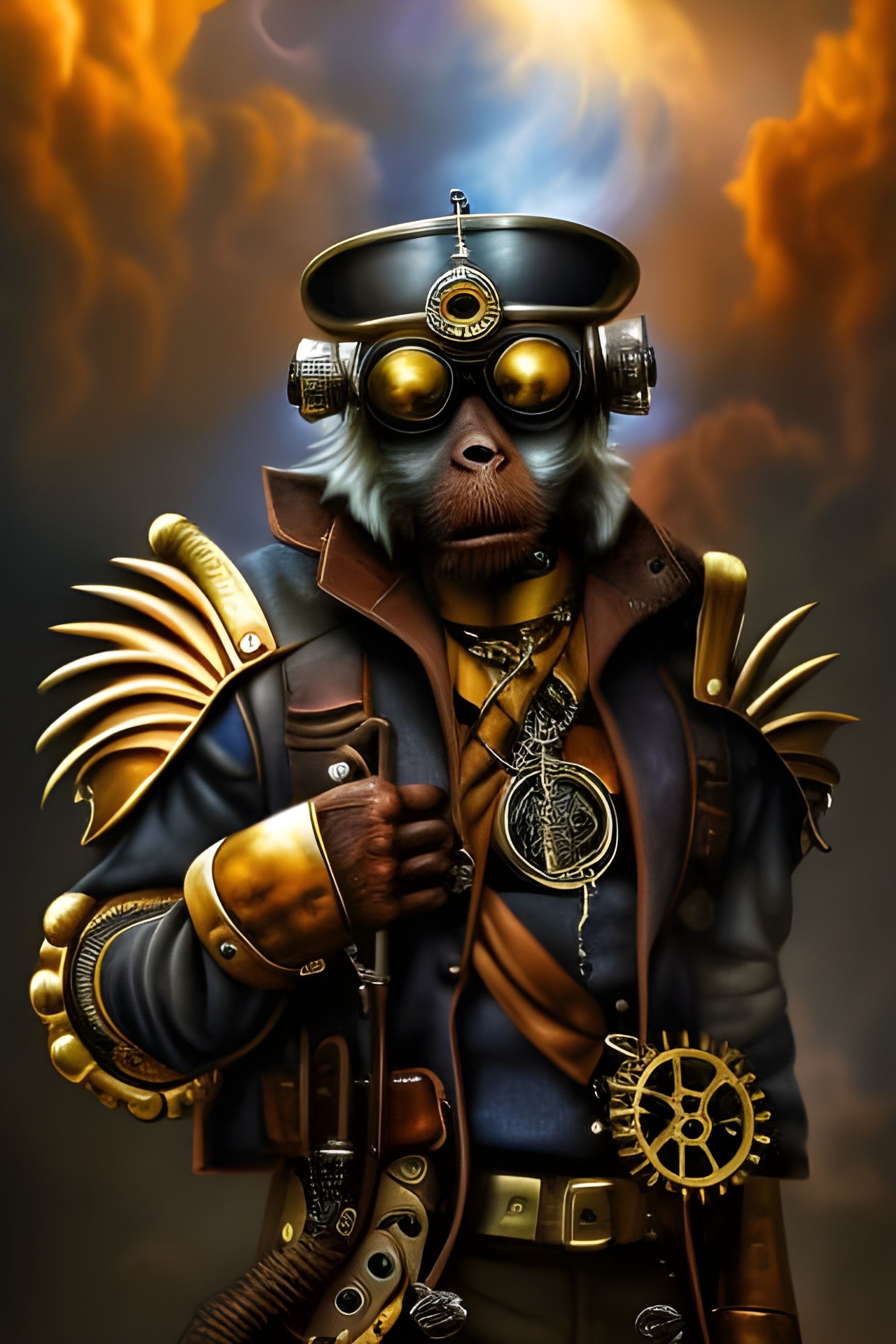 Steampunk Macaque with Intricate Clockwork Details