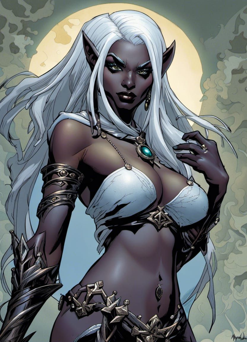 Detailed Drow Priestess Comic Book Illustration