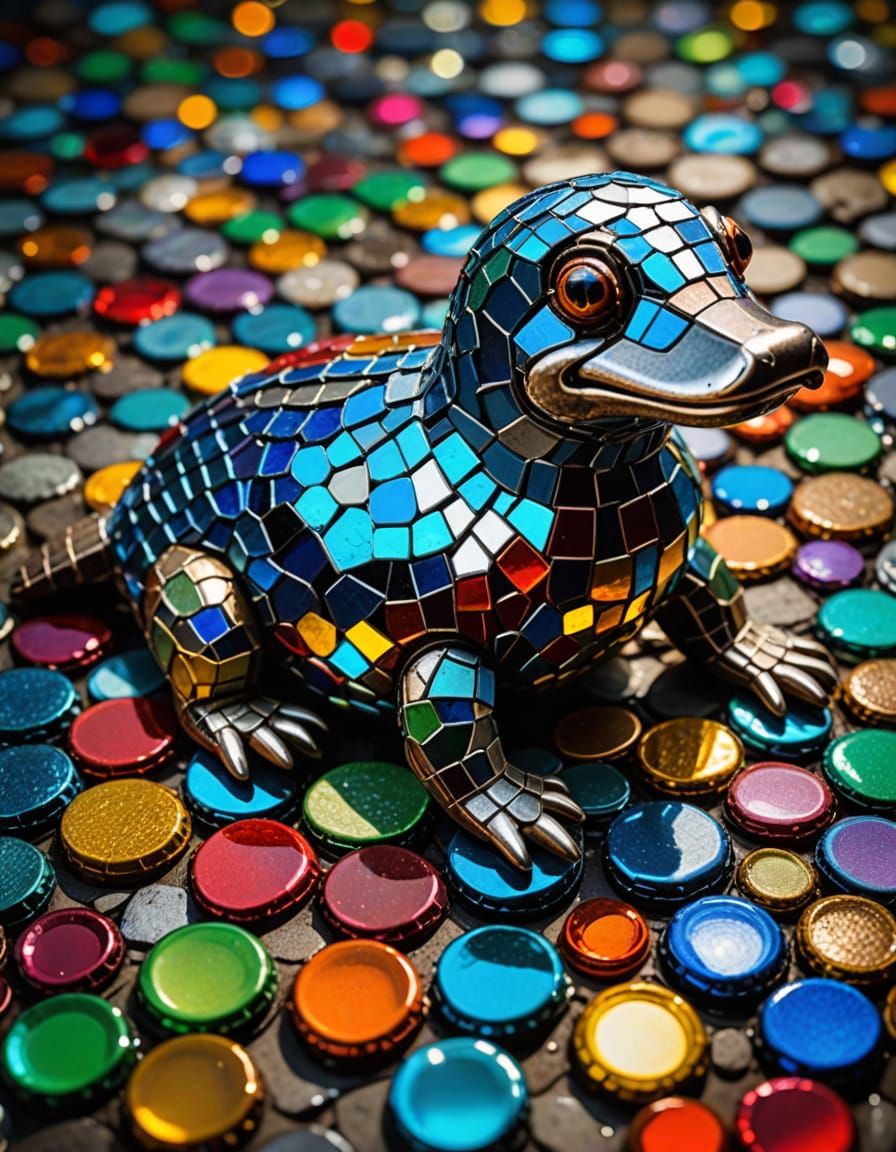 Bottletop Platypus Sculpture in Surreal Style