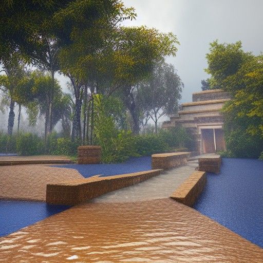 Aztec Landscape in September Rain, 8K Digital Art