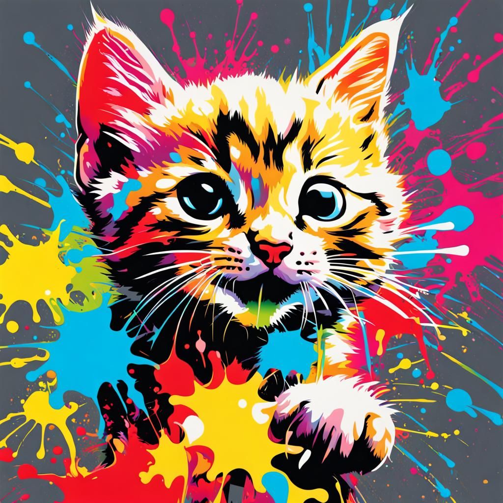 Pop Art Kitten in Splashy Graffiti Style