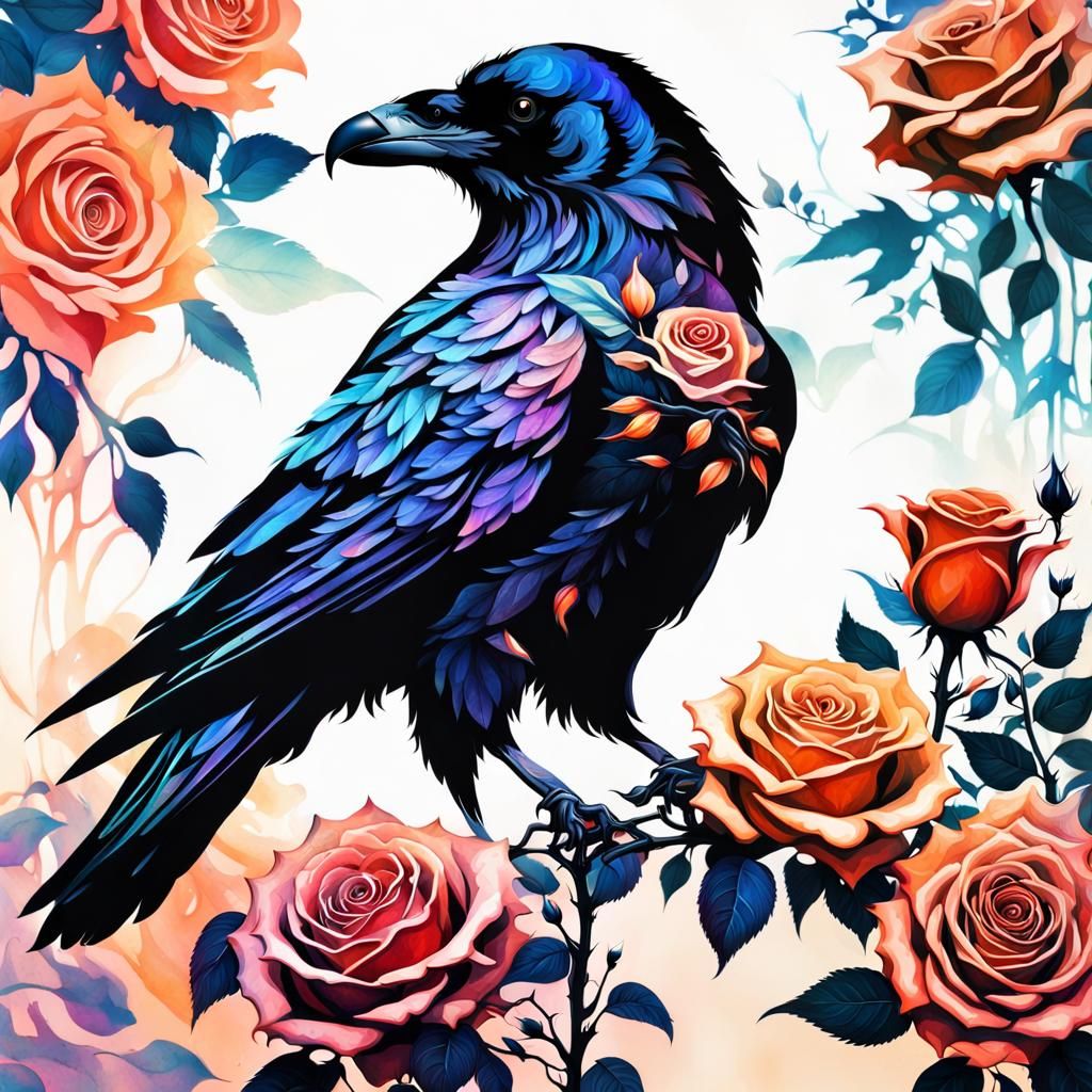 Double Exposure Raven Silhouette with Roses