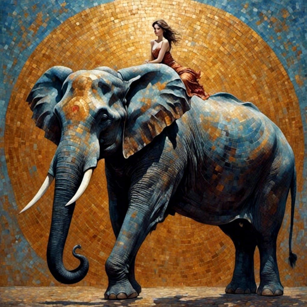 Mosaic Elephant: Byzantine Painting with Pointillism