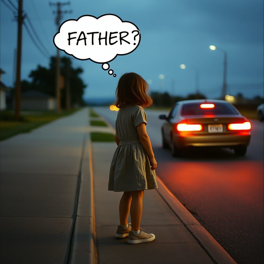 Girl Watching Father Drive Away: Cinematic 35mm Film