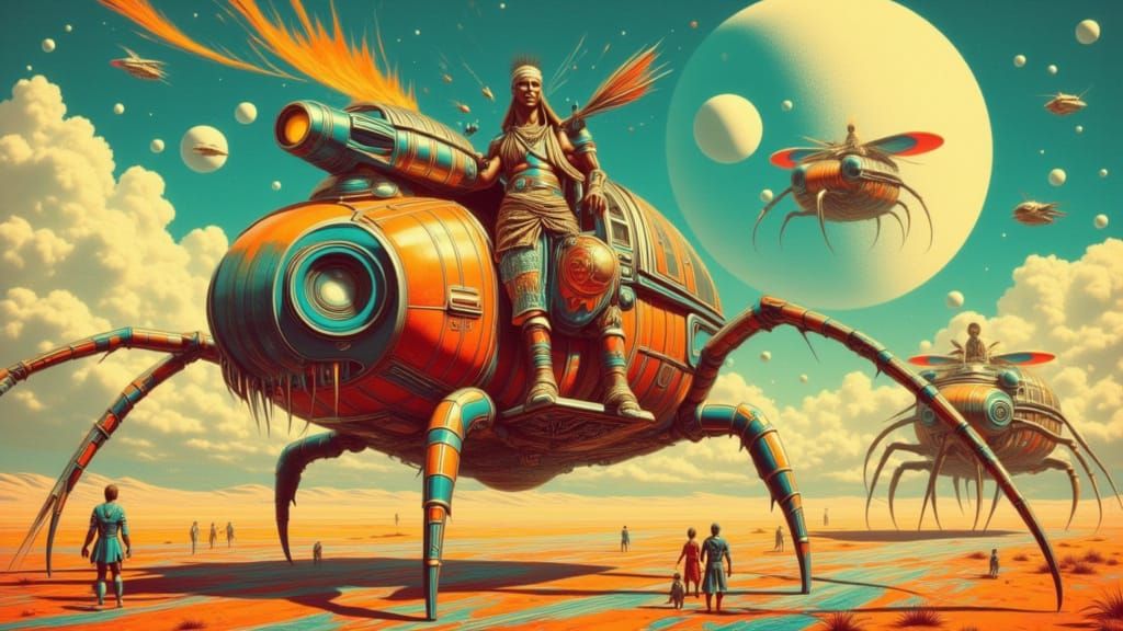 Tribal Warrior Rides Millipede Bus in Future Dream