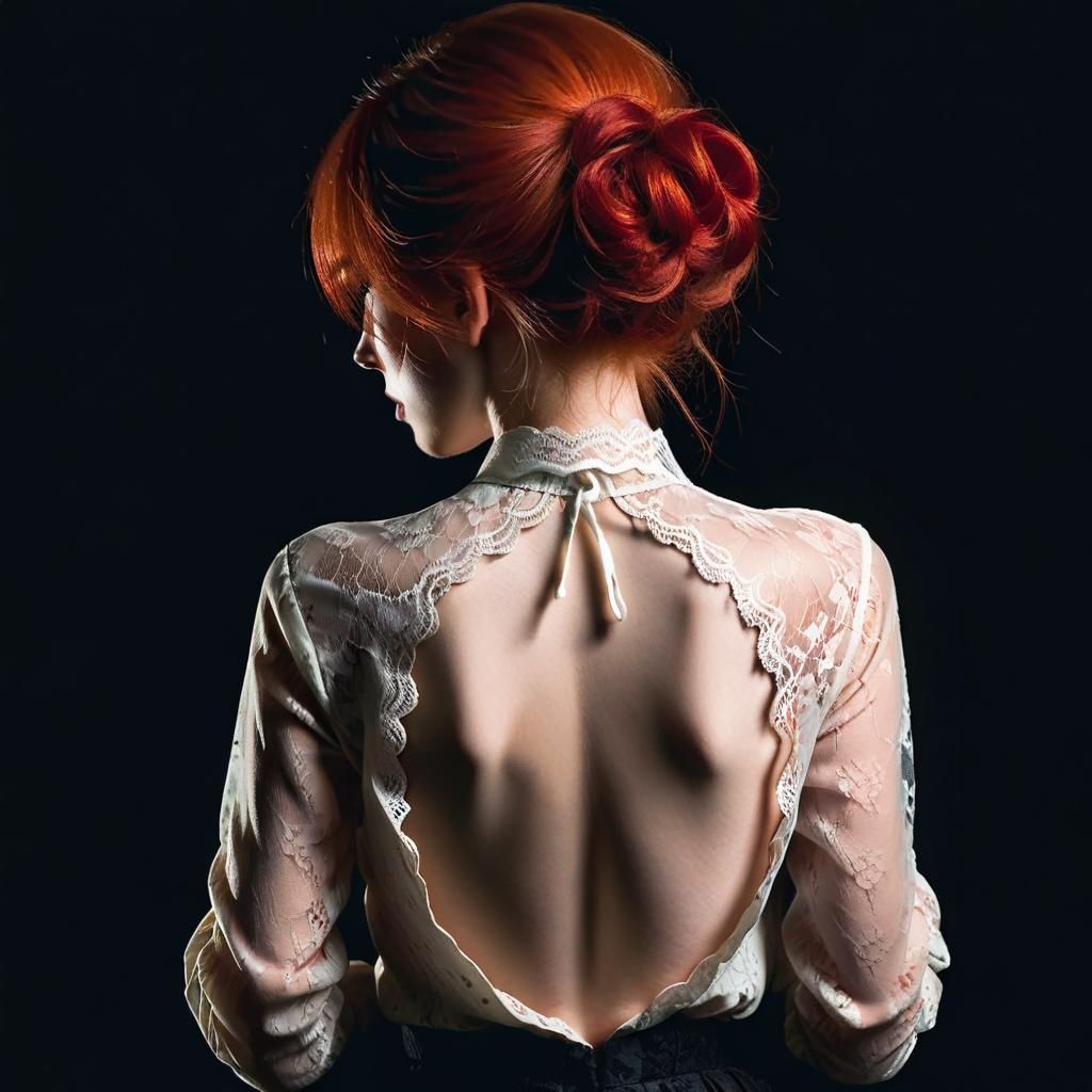 Red-Haired Woman in Lace: Chiaroscuro Portrait