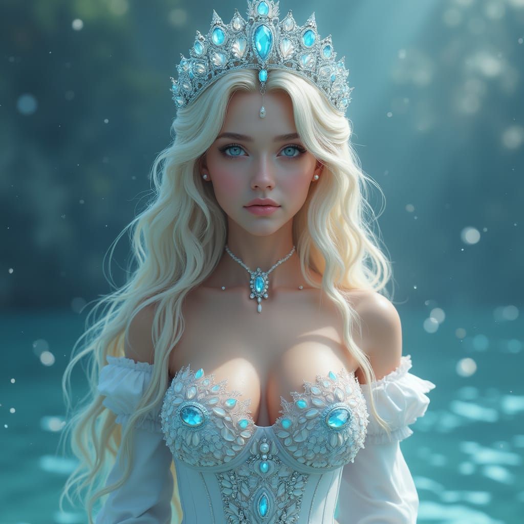 Ethereal Water Goddess in Majestic Sky Blue Crown