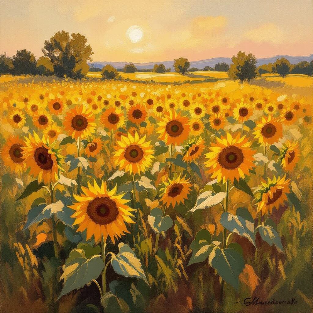 Impressionist Sunflowers in Golden Light