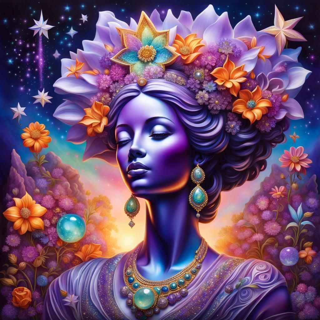 Amethyst Woman Statue with Glittering Stars