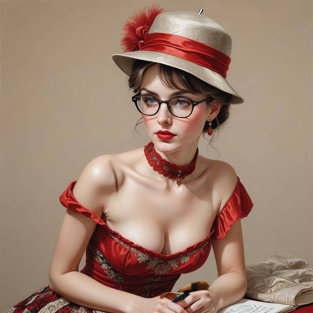 Elegant Embroidered Portrait of a Contemplative Woman