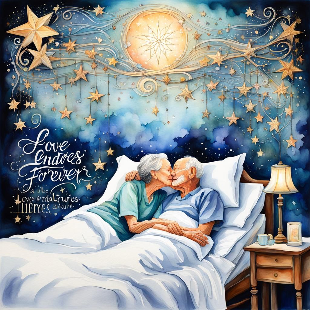 Elderly Man's Final Kiss: Watercolor Masterpiece