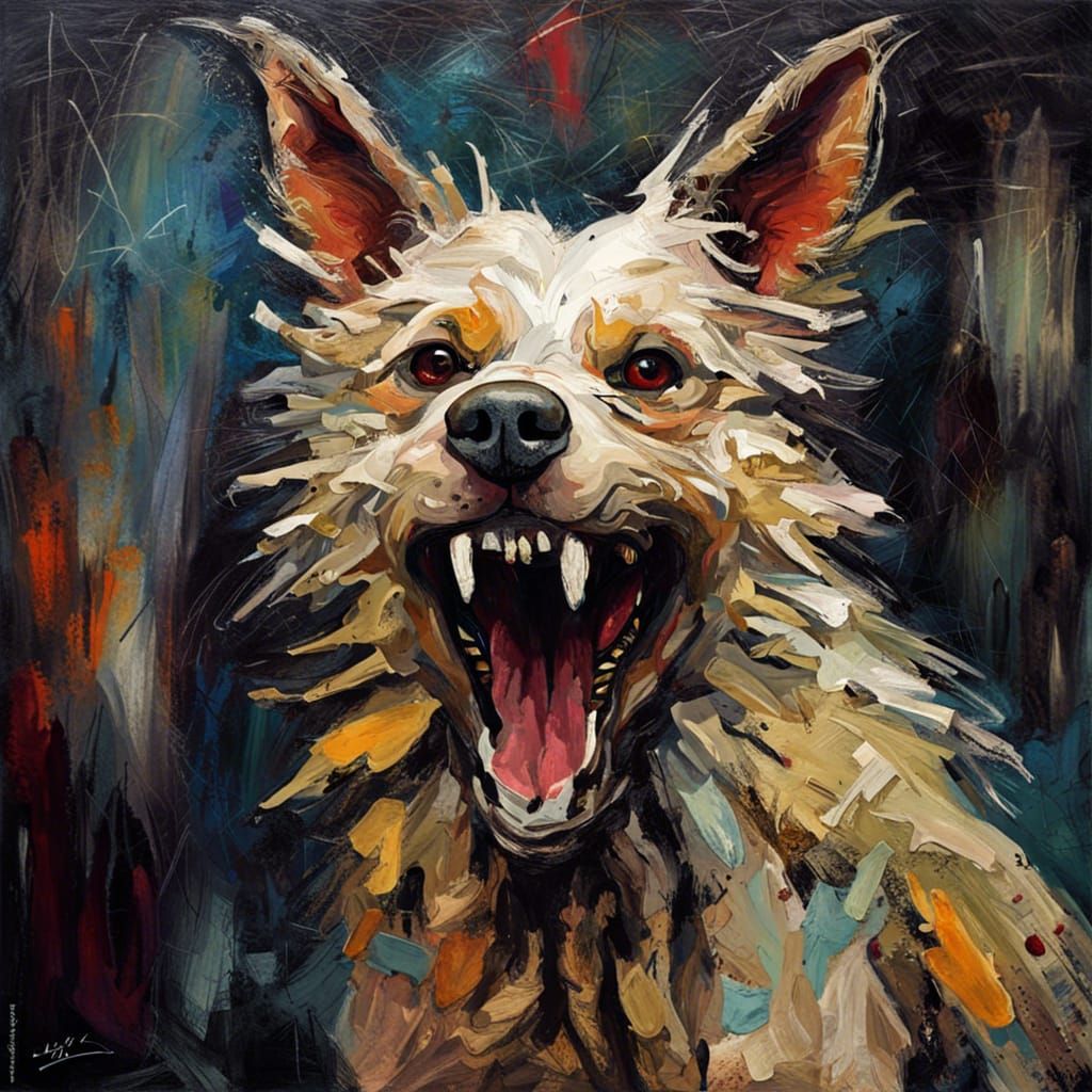 Creepy Undead Dog Portrait in Gothic Impressionist Style