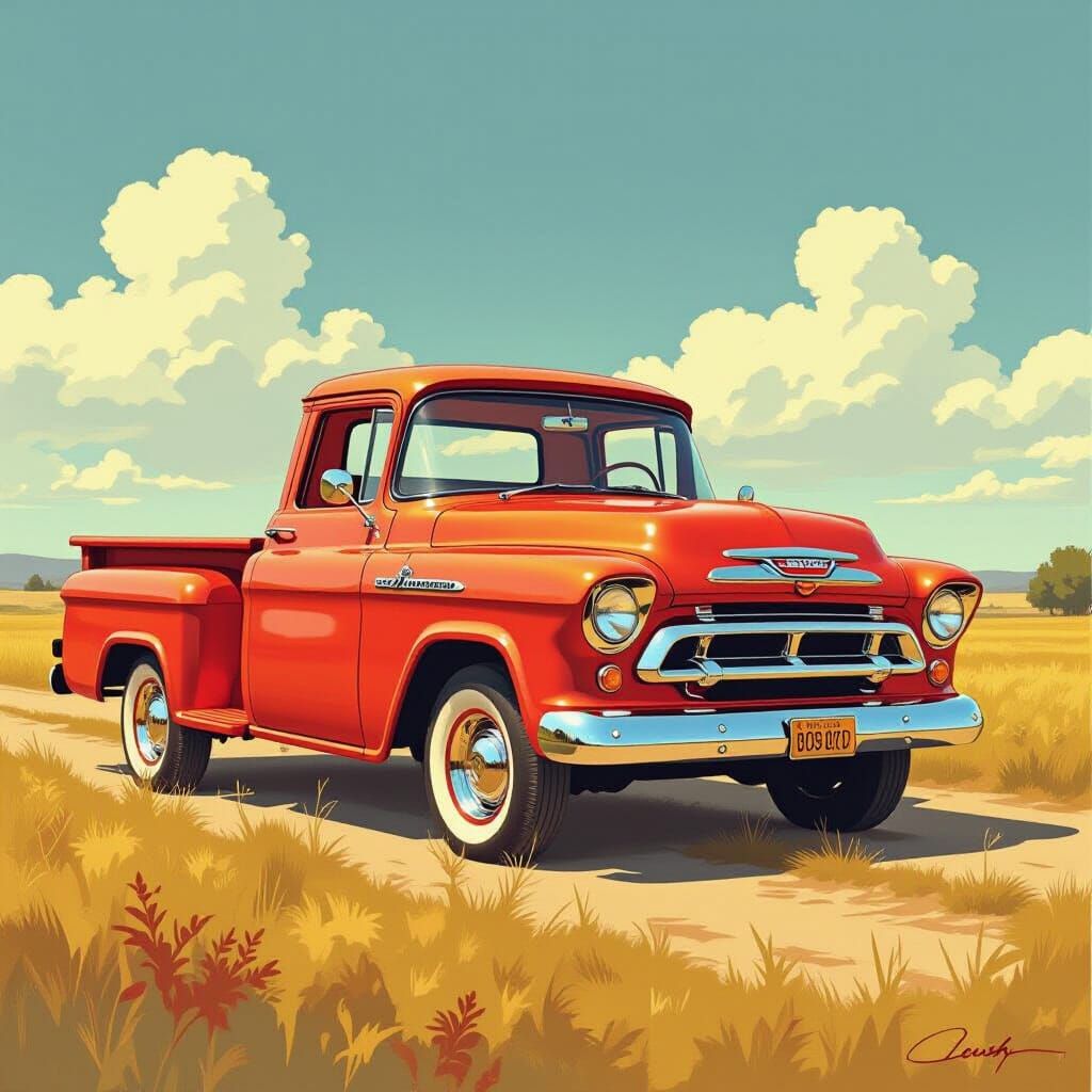 Vintage 1960s American Truck in Retro Landscape