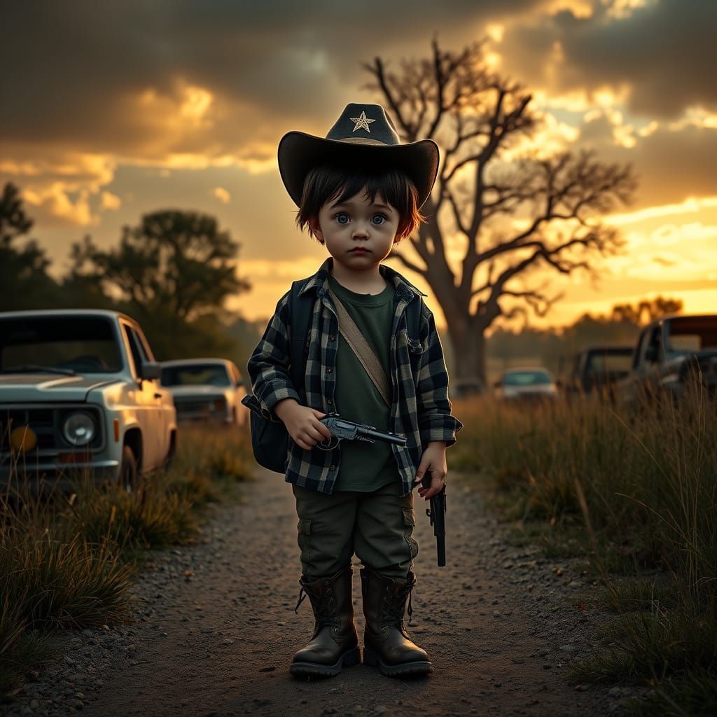 Dark Fantasy Boy on Abandoned Path in Hyperrealism
