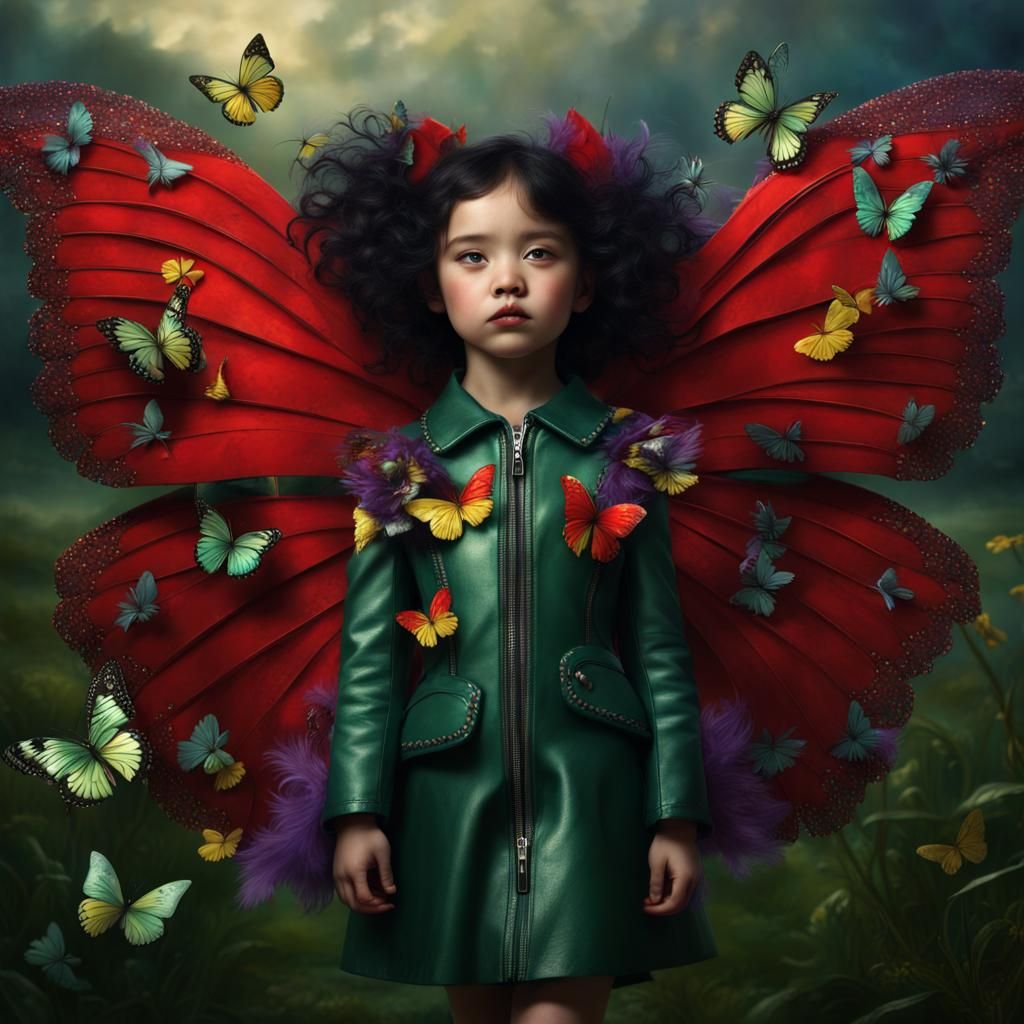 Scottish Girl in Butterfly Dress, Digital Matte Painting