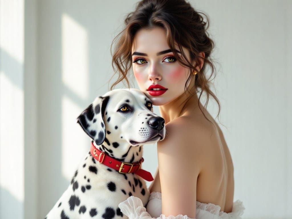 Cinematic Fine Art Portrait of a Woman and Dalmatian in Mono...