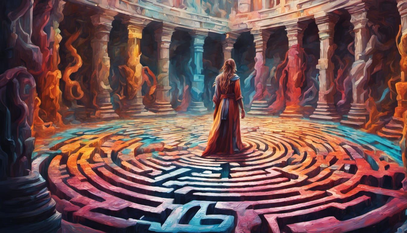 Hyperrealistic Labyrinth Concept Art in Oil Gouache Style