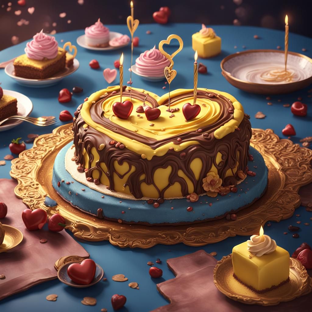 Retro Heart Cake: Detailed Matte Painting