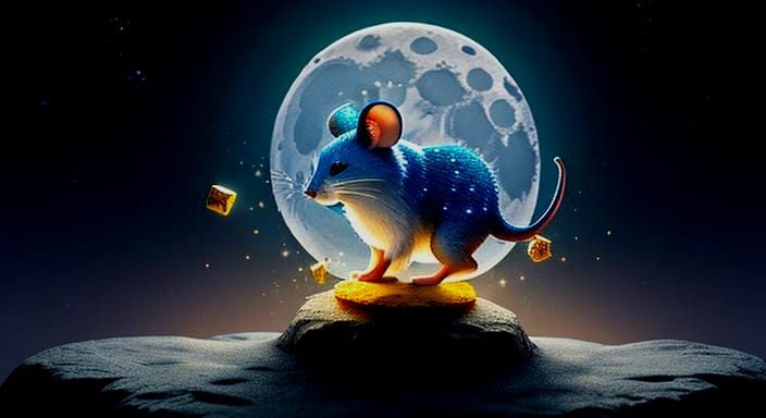 Fluffy Mouse Asleep on Cheese Moon: 3D Render