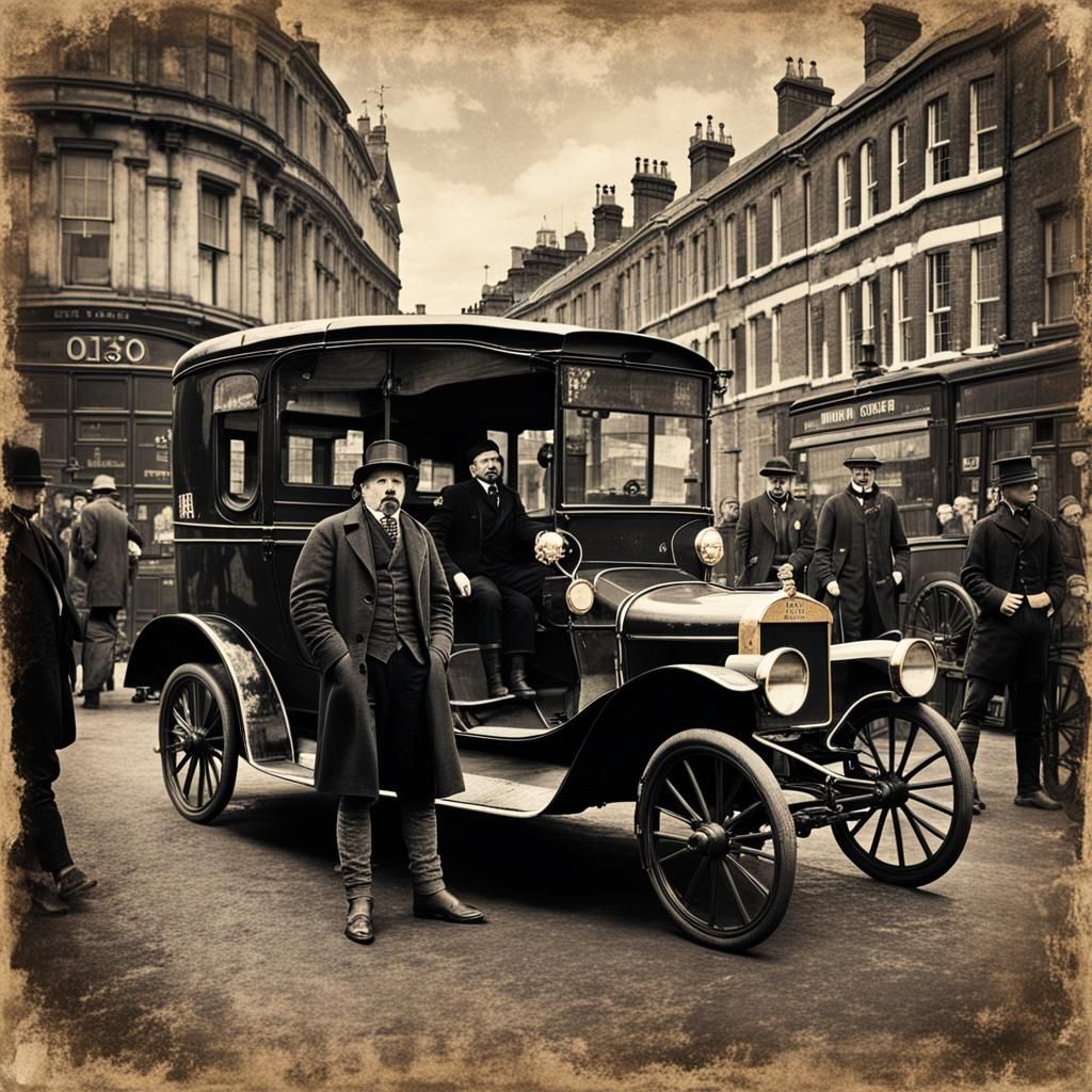 London People and Vehicles, Grunge Style, 1890