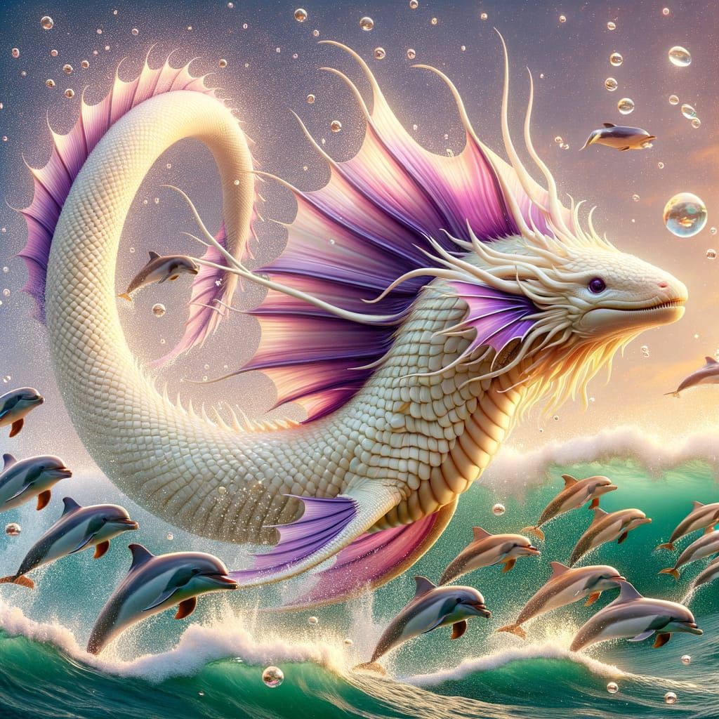 Sea Serpent's Playful Dance with Spinner Dolphins