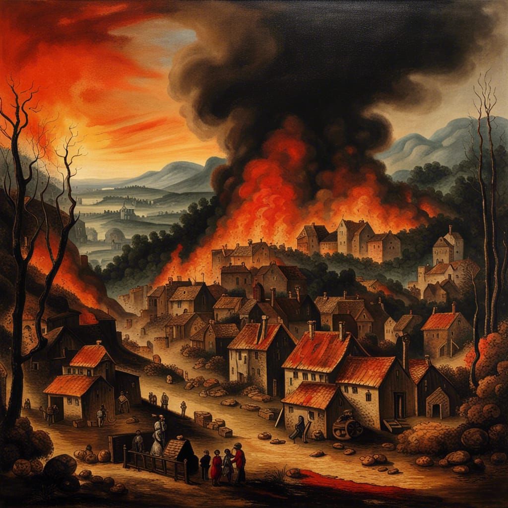 Hamlet Ablaze: An Ink and Oil Masterpiece