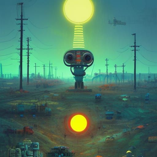 Dystopian Robot Graveyard in Hyperrealistic Style