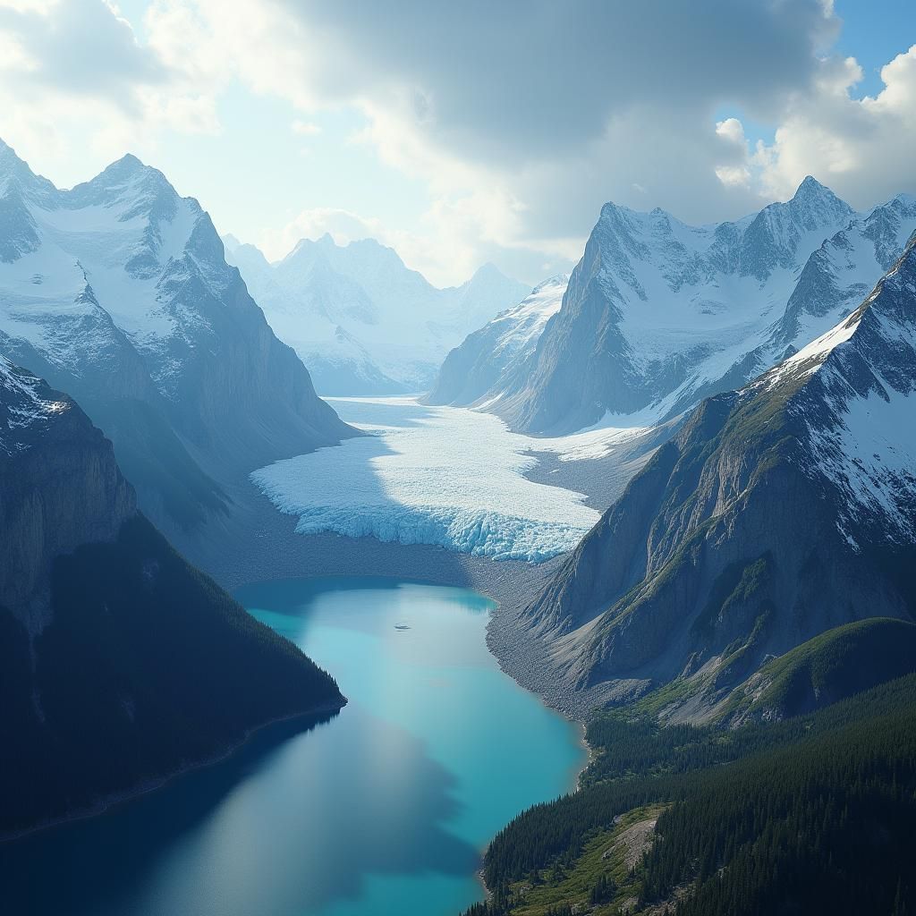 Majestic Mountain Vista with Glacial Rivers: 8K Aerial View