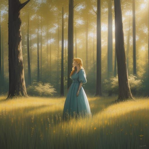 Marlene in Sun-Drenched Meadow, Ethereal Fantasy Art