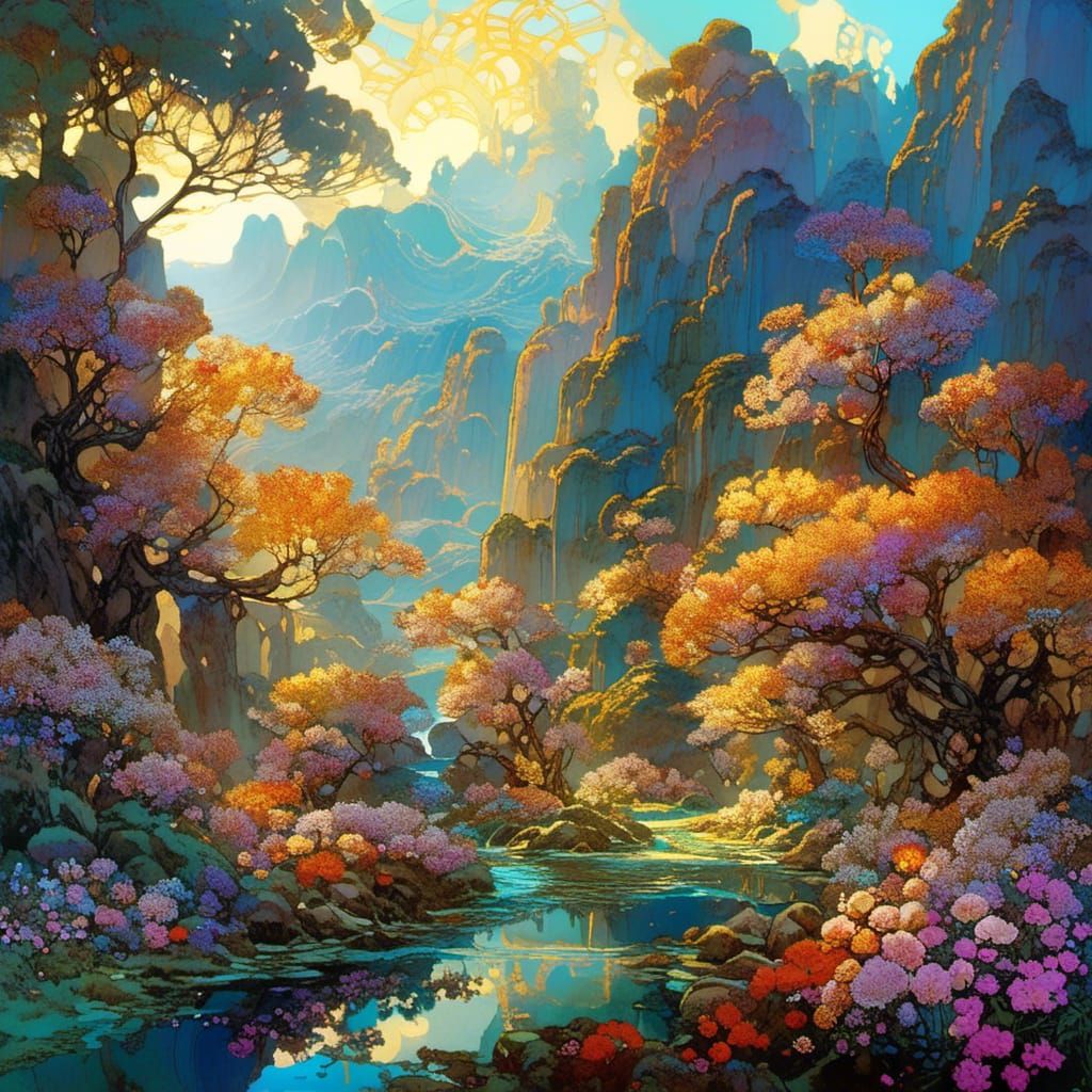 Radiant Landscape in Art Nouveau Style