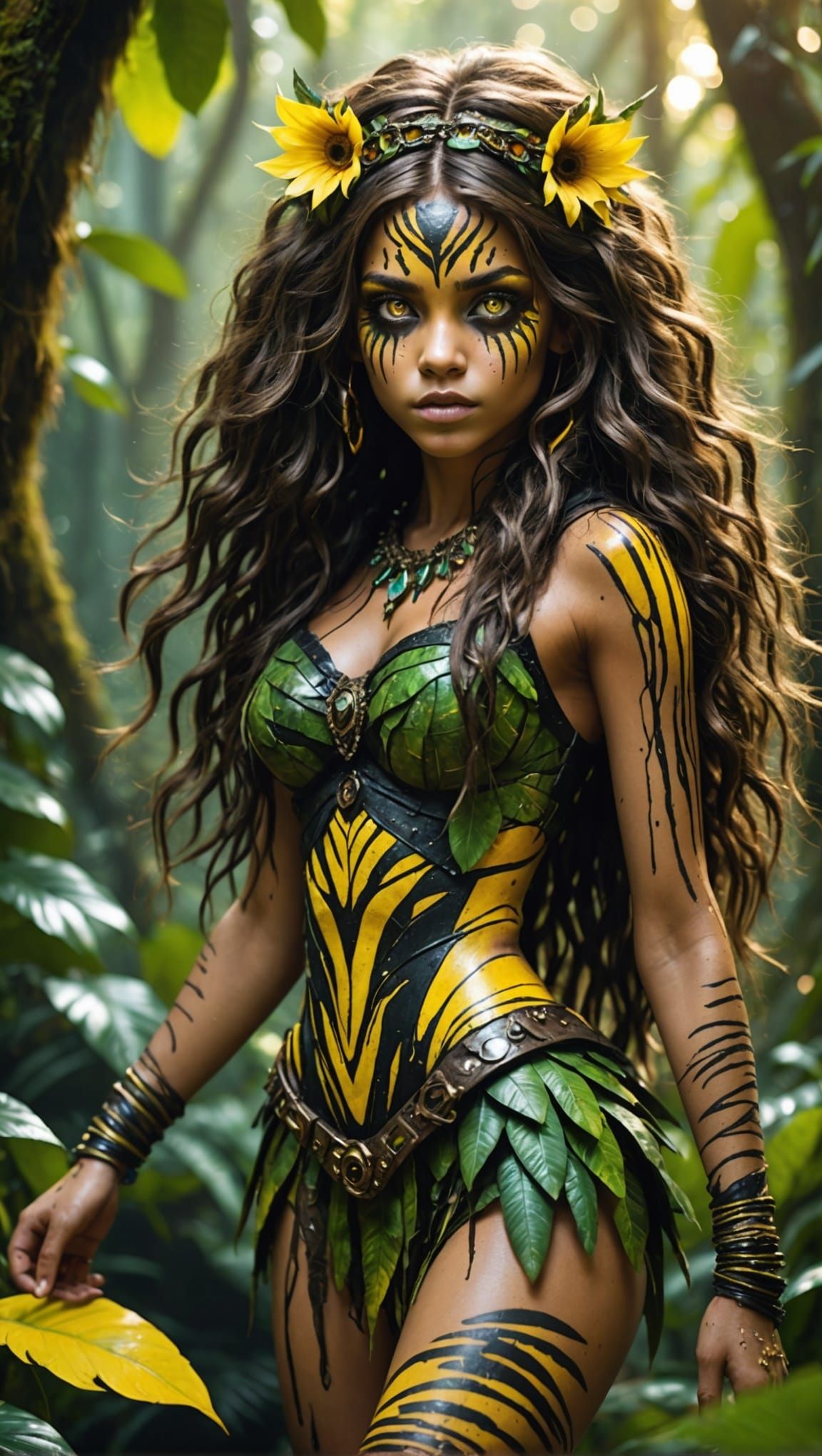 Jungle Girl with Glistening Eyes in Fantasy Style