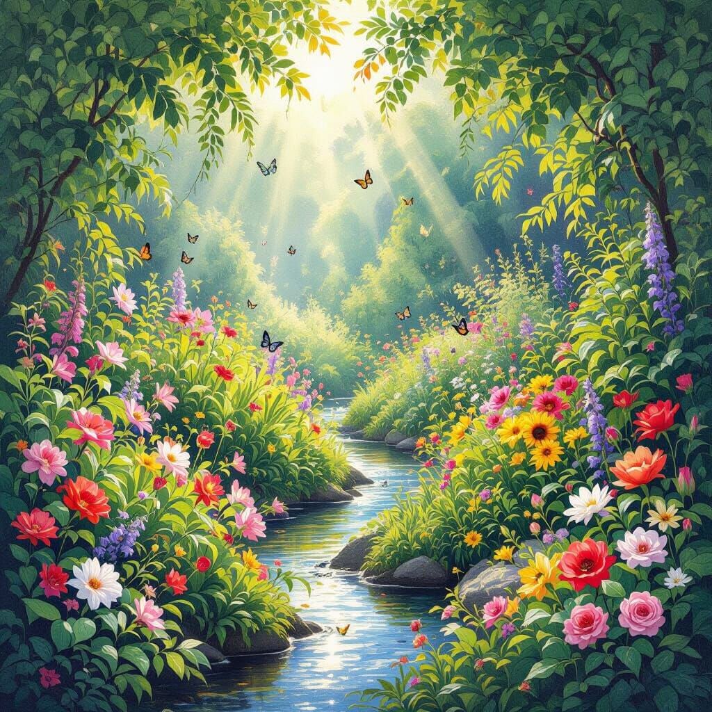 Vibrant Impressionist Garden Symbolizing Life's Cycles