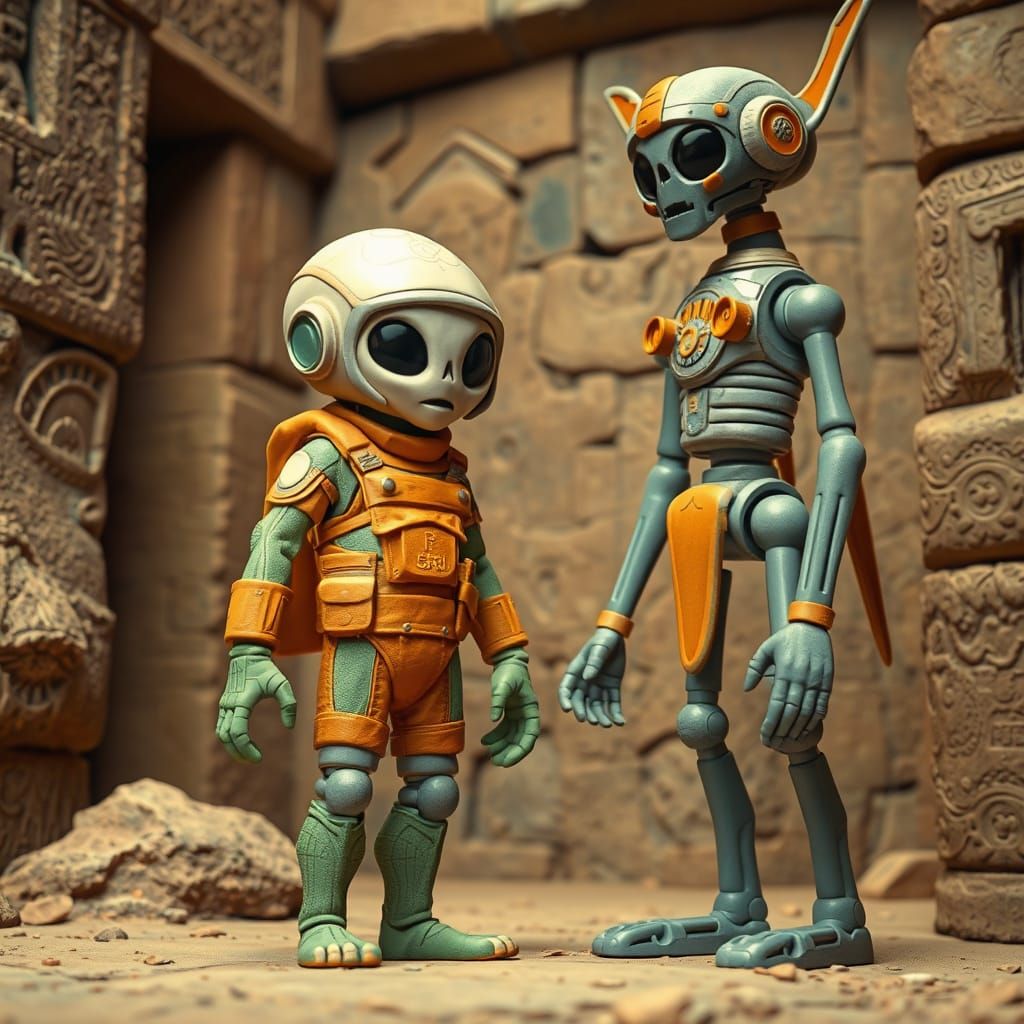 Claymation Alien Explorer in Atlantean Temple