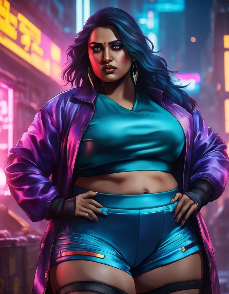 Fantasy Goddess in Cyberpunk Neon Style