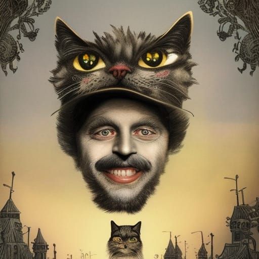Cat-Man Portrait in Louis Wain Style