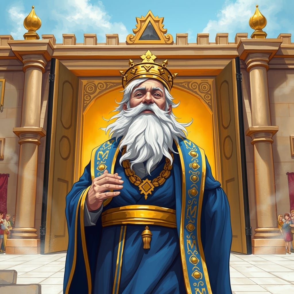 Royal Jew Emerges from Palace Gate in Joyful Celebration