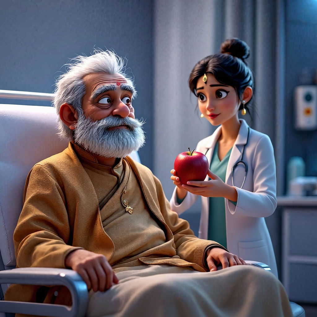 Elderly Man Scolded by Doctor in 3D Animation
