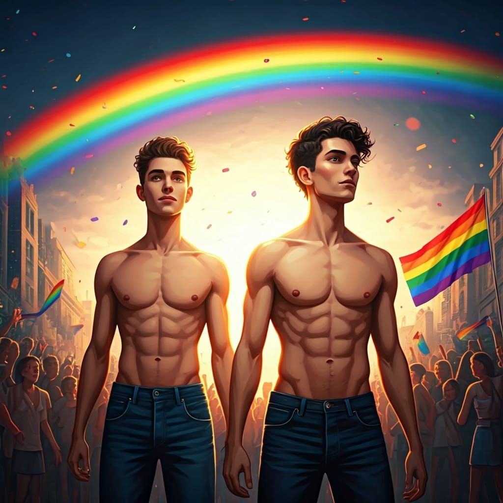 Joyful Pride Parade with Rainbow Flags