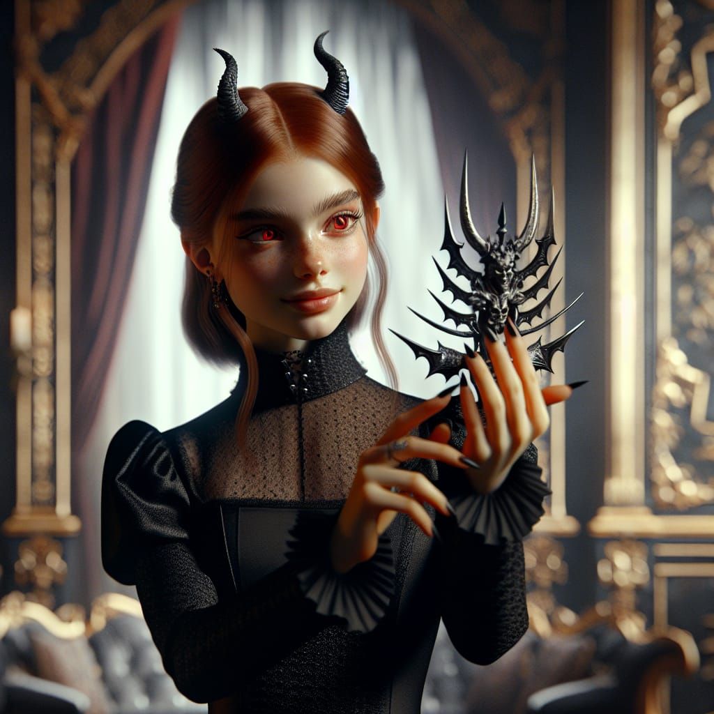 Demonic Princess in Ornate Black Throne Room