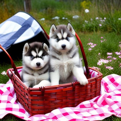 Happy Husky Puppies Picnic