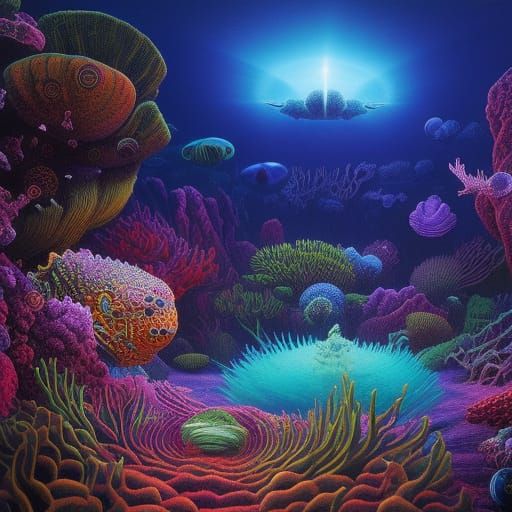 Alien Underwater Life in Psychedelic Horror Style