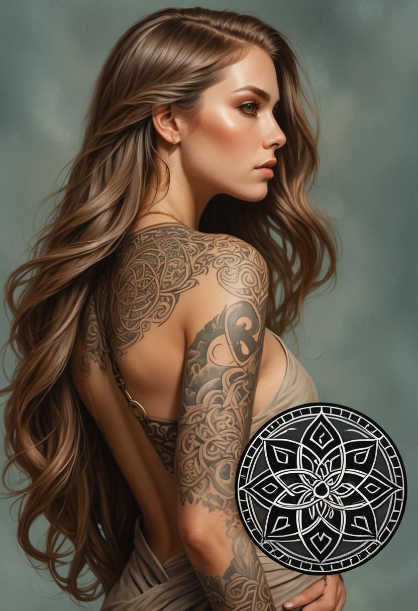 Celtic Fantasy Woman Portrait in Airbrush Style