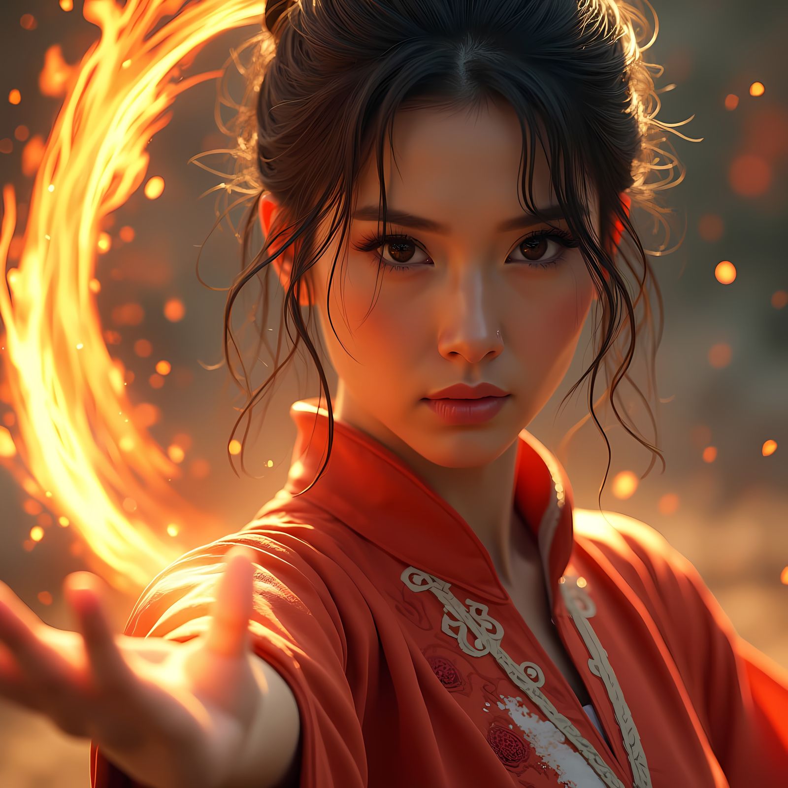 Ethereal Oriental Warrior Unleashes Blazing Tai Chi Kick