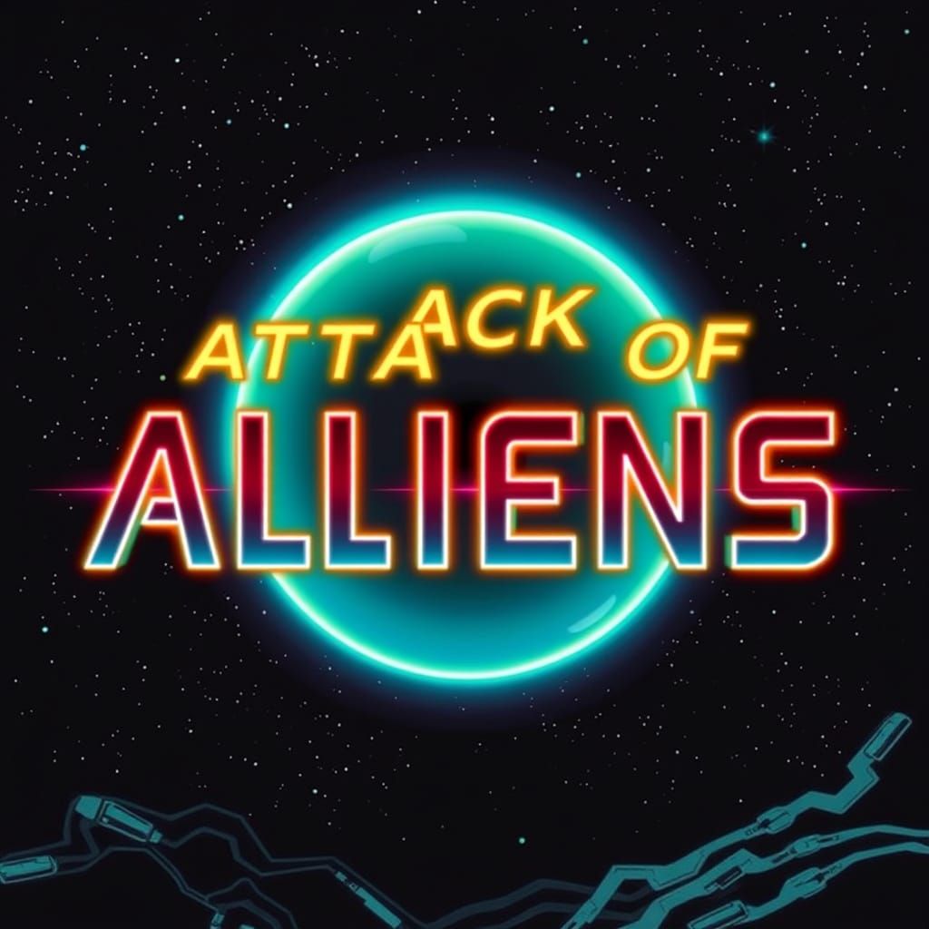 Sci-Fi Movie Poster "Attack of Aliens" in Retro-Futuristic S...
