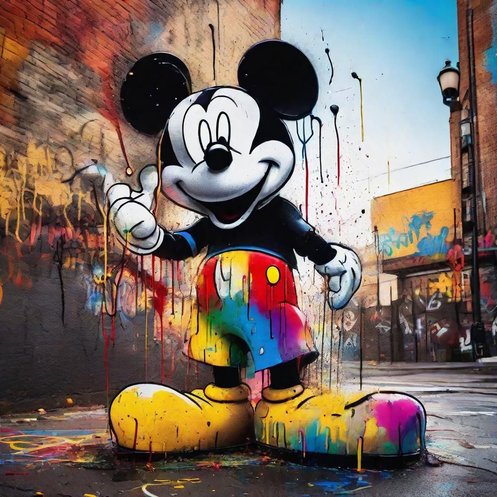 Mickey Mouse as Vibrant Urban Graffiti Art