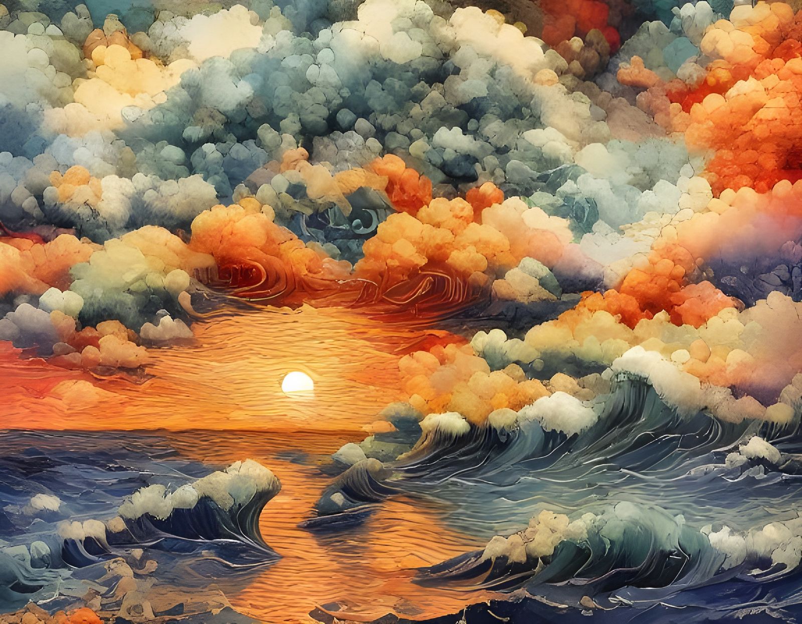 Dramatic Sunset Water Meeting Dark Rock